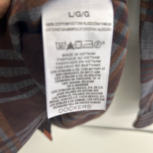 NWT DOCKERS LONG SLEEVES CASUAL FLANNEL PLEATED BUTTONS DOWN SHIRT FITTED IN L - Picture 7 of 7